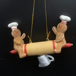 Vintage Gingerbread Man on Rolling Pin & Measuring Cup Christmas Tree Ornament
